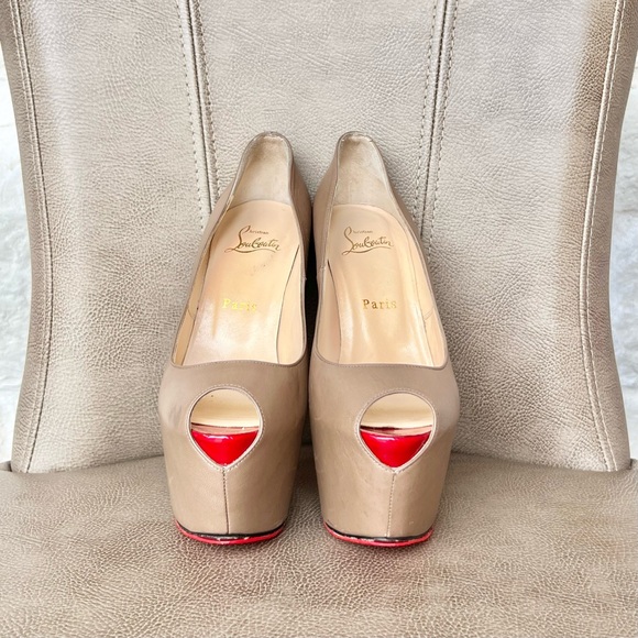 Christian Louboutin Highness 160 Nude Tan Platform Red Peep Toe Euro 38 1/2 - Picture 4 of 16